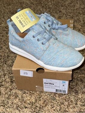 TOMS Del Rey Women's Lace Up Low Top Sneaker Alaskan Blue Heather Jersey Size 6